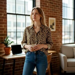 & Other Stories Leopard Print Blouse Stockholm Atelier Button Down Size 0